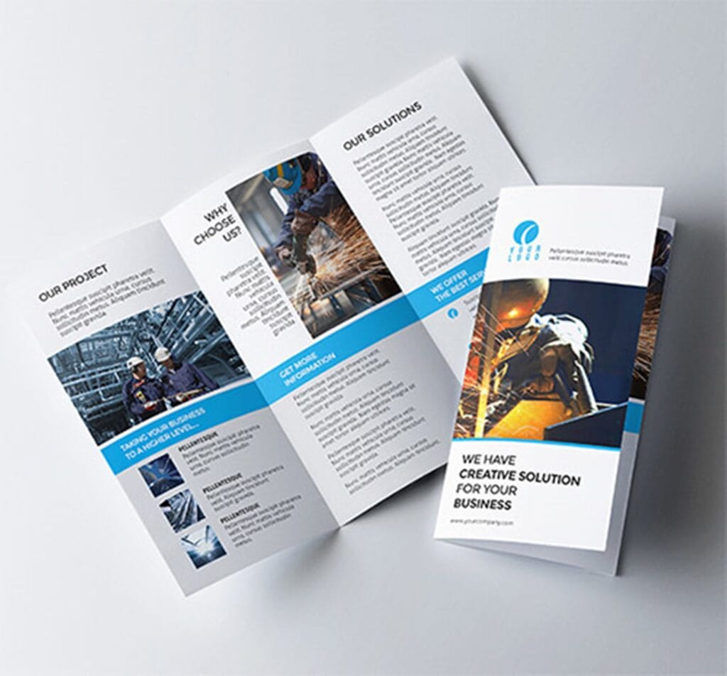 Contoh Desain Brosur Lipat 3 terbaru Business Corporate Trifold scaled 1 1