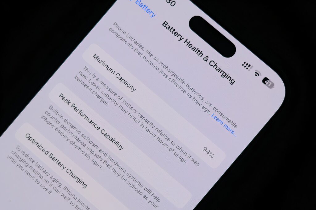 an iphone 14 pro showing the battery health menu in ios1
