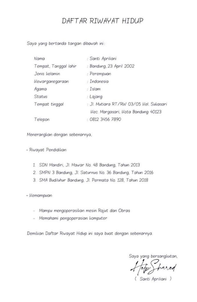 Panduan Membuat dan Contoh Daftar Riwayat Hidup yang Menarik dan Profesional 1 daftar riwayat hidup tulisan tangan1