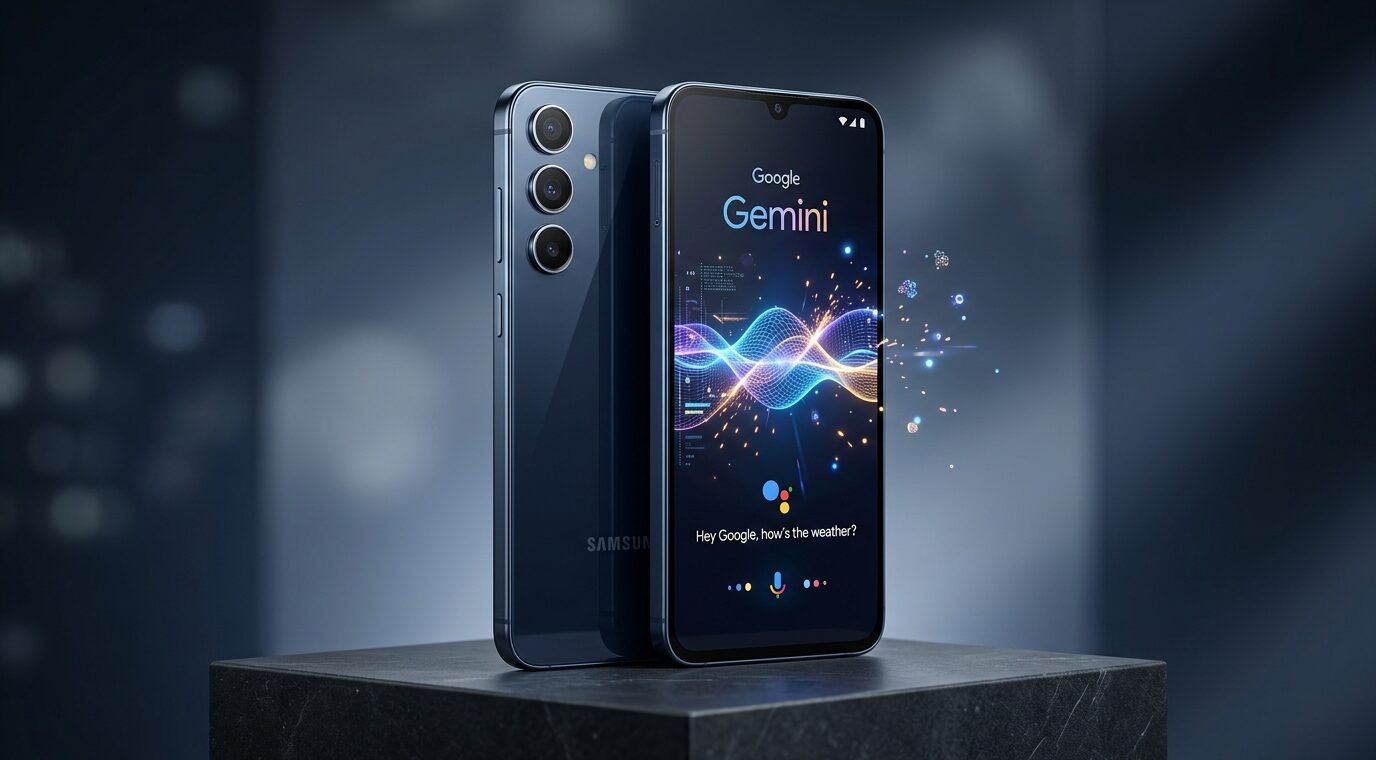 Smartphone Samsung Galaxy A18 dengan antarmuka kecerdasan buatan Google Gemini