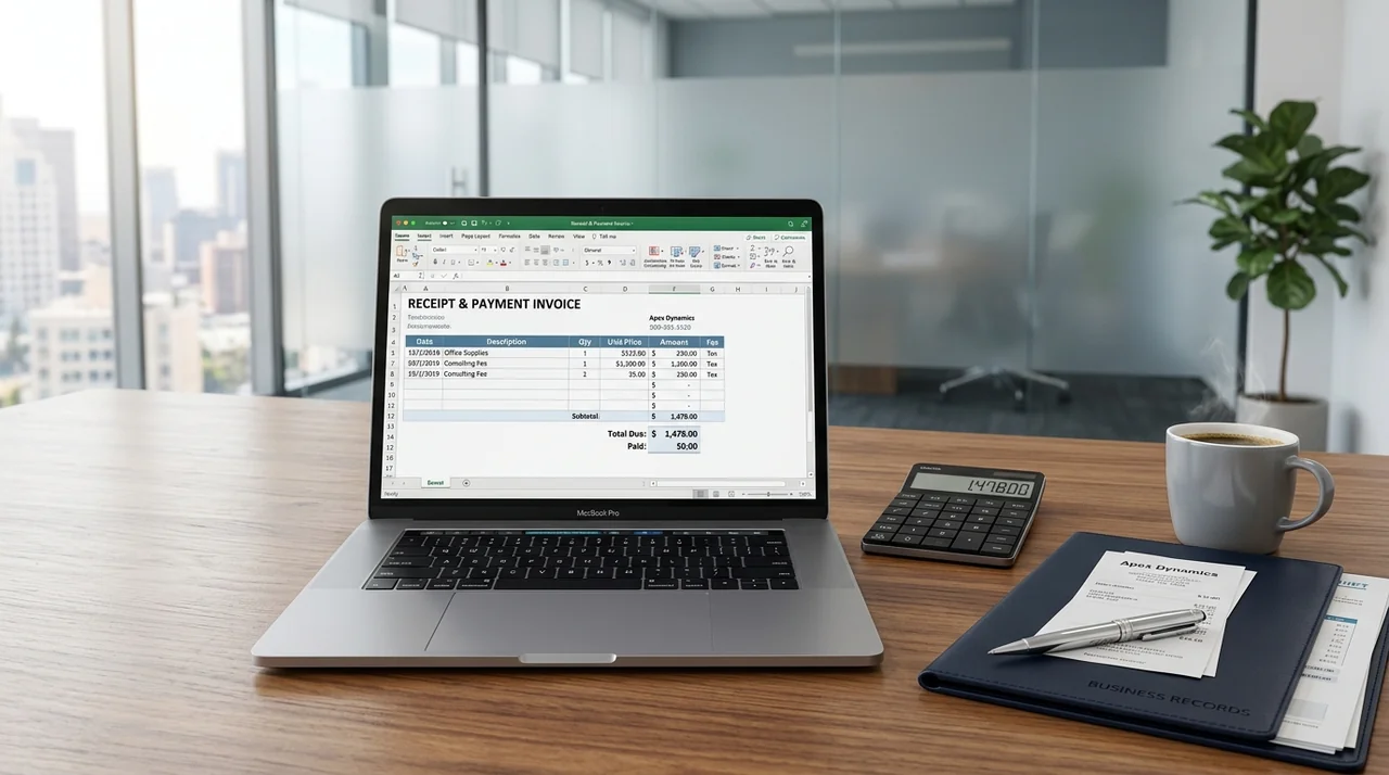 Ilustrasi template kwitansi Microsoft Excel untuk pembukuan dan bukti pembayaran transaksi bisnis
