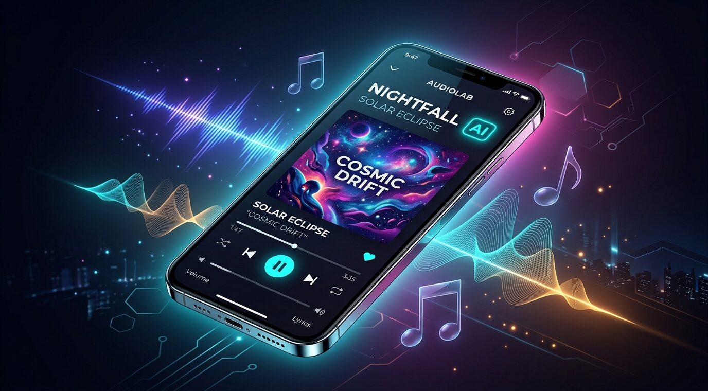Ilustrasi label musik buatan kecerdasan buatan AI pada aplikasi YouTube Music